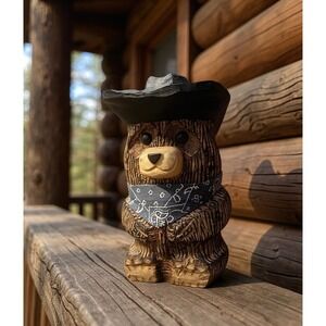 Lil Critters Cowboy Bear 1999 Hand Carved Wood Style Western rustic decor